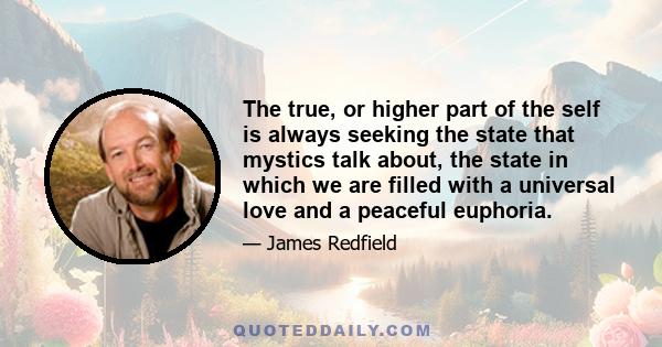 The true, or higher part of the self is always seeking the state that mystics talk about, the state in which we are filled with a universal love and a peaceful euphoria.