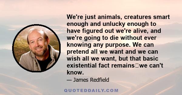 We're just animals, creatures smart enough and unlucky enough to have figured out we're alive, and we're going to die without ever knowing any purpose. We can pretend all we want and we can wish all we want, but that