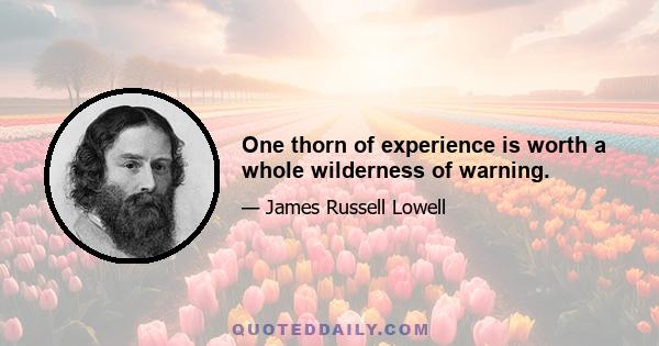 One thorn of experience is worth a whole wilderness of warning.