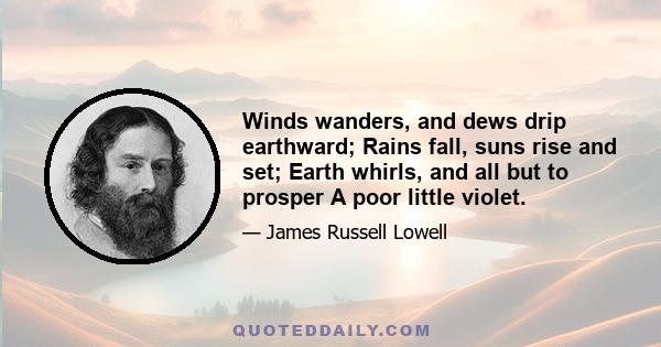 Winds wanders, and dews drip earthward; Rains fall, suns rise and set; Earth whirls, and all but to prosper A poor little violet.