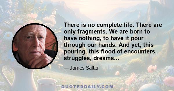 There is no complete life. There are only fragments. We are born to have nothing, to have it pour through our hands. And yet, this pouring, this flood of encounters, struggles, dreams...