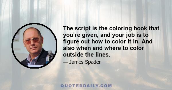 The script is the coloring book that you’re given, and your job is to figure out how to color it in. And also when and where to color outside the lines.