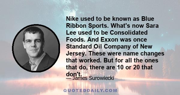 Nike used to be known as Blue Ribbon Sports. What's now Sara Lee used to be Consolidated Foods. And Exxon was once Standard Oil Company of New Jersey. These were name changes that worked. But for all the ones that do,