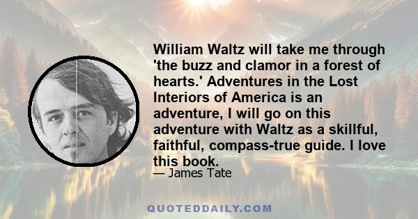 William Waltz will take me through 'the buzz and clamor in a forest of hearts.' Adventures in the Lost Interiors of America is an adventure, I will go on this adventure with Waltz as a skillful, faithful, compass-true