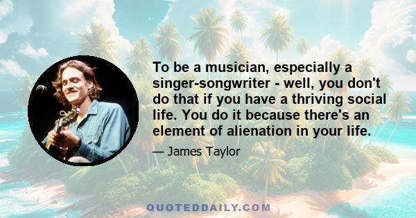 To be a musician, especially a singer-songwriter - well, you don't do that if you have a thriving social life. You do it because there's an element of alienation in your life.