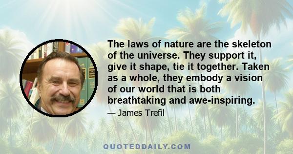 The laws of nature are the skeleton of the universe. They support it, give it shape, tie it together. Taken as a whole, they embody a vision of our world that is both breathtaking and awe-inspiring.