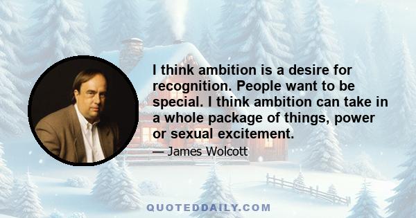 I think ambition is a desire for recognition. People want to be special. I think ambition can take in a whole package of things, power or sexual excitement.