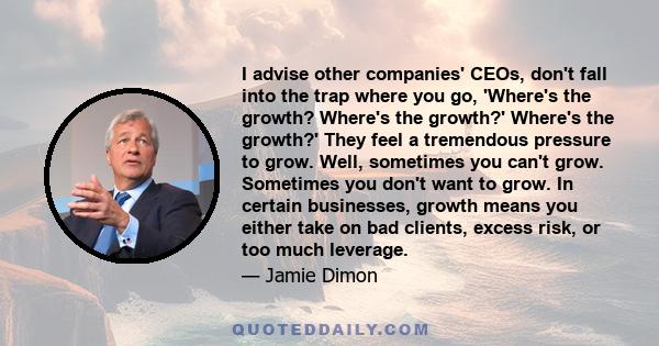 I advise other companies' CEOs, don't fall into the trap where you go, 'Where's the growth? Where's the growth?' Where's the growth?' They feel a tremendous pressure to grow. Well, sometimes you can't grow. Sometimes