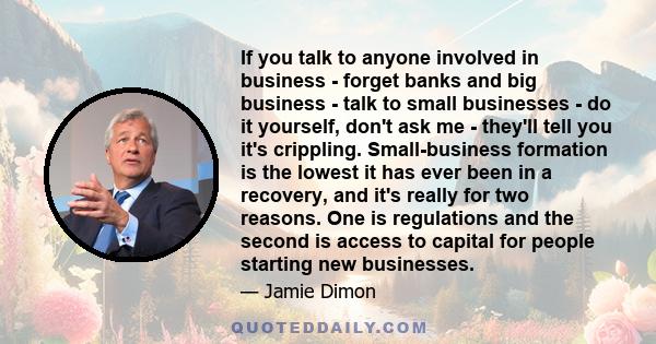 If you talk to anyone involved in business - forget banks and big business - talk to small businesses - do it yourself, don't ask me - they'll tell you it's crippling. Small-business formation is the lowest it has ever