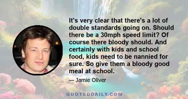 It's very clear that there's a lot of double standards going on. Should there be a 30mph speed limit? Of course there bloody should. And certainly with kids and school food, kids need to be nannied for sure. So give