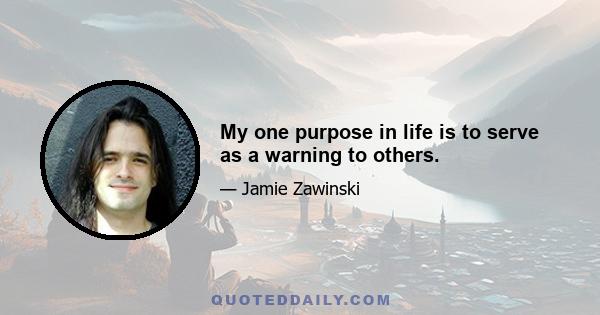 My one purpose in life is to serve as a warning to others.