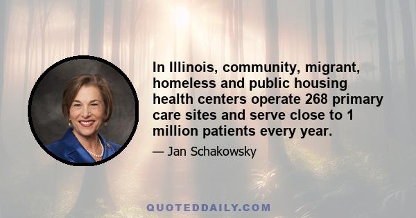 In Illinois, community, migrant, homeless and public housing health centers operate 268 primary care sites and serve close to 1 million patients every year.