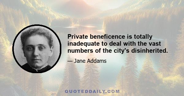 Private beneficence is totally inadequate to deal with the vast numbers of the city's disinherited.