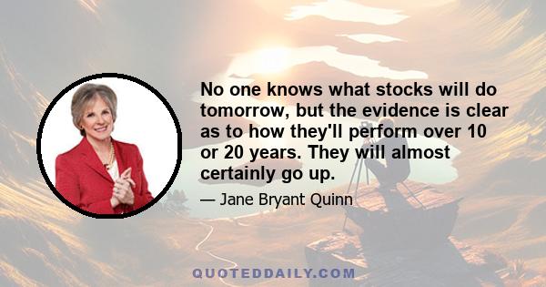 No one knows what stocks will do tomorrow, but the evidence is clear as to how they'll perform over 10 or 20 years. They will almost certainly go up.