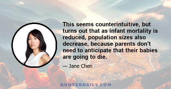 This seems counterintuitive, but turns out that as infant mortality is reduced, population sizes also decrease, because parents don't need to anticipate that their babies are going to die.