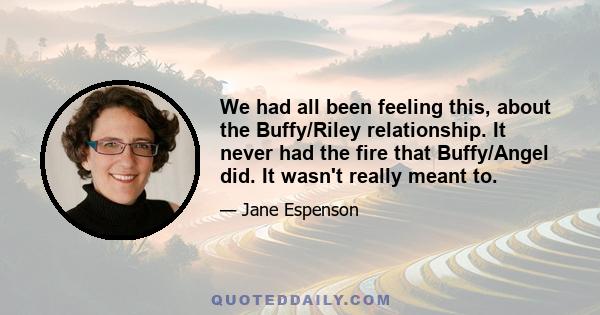 We had all been feeling this, about the Buffy/Riley relationship. It never had the fire that Buffy/Angel did. It wasn't really meant to.