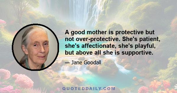 A good mother is protective but not over-protective. She's patient, she's affectionate, she's playful, but above all she is supportive.