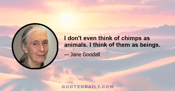 I don't even think of chimps as animals. I think of them as beings.