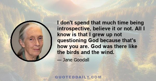 I don't spend that much time being introspective, believe it or not. All I know is that I grew up not questioning God because that's how you are. God was there like the birds and the wind.