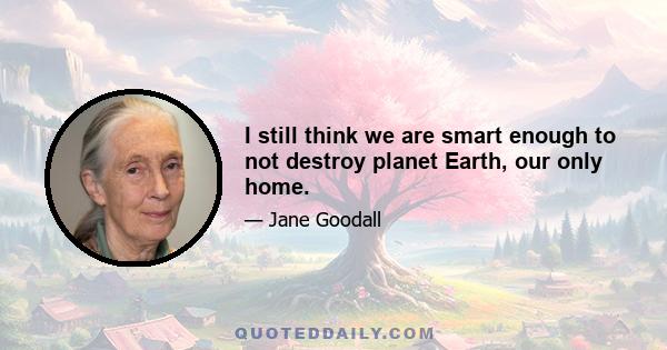 I still think we are smart enough to not destroy planet Earth, our only home.