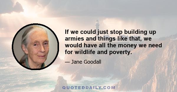 If we could just stop building up armies and things like that, we would have all the money we need for wildlife and poverty.