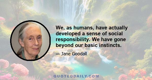 We, as humans, have actually developed a sense of social responsibility. We have gone beyond our basic instincts.