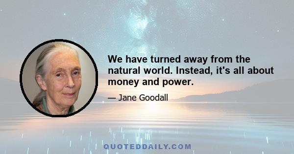 We have turned away from the natural world. Instead, it's all about money and power.