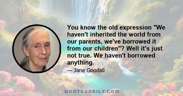 You know the old expression We haven't inherited the world from our parents, we've borrowed it from our children? Well it's just not true. We haven't borrowed anything.