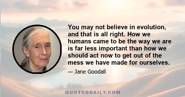 You may not believe in evolution, and that is all right. How we humans came to be the way we are is far less important than how we should act now to get out of the mess we have made for ourselves.