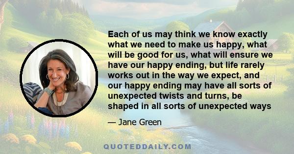 Each of us may think we know exactly what we need to make us happy, what will be good for us, what will ensure we have our happy ending, but life rarely works out in the way we expect, and our happy ending may have all