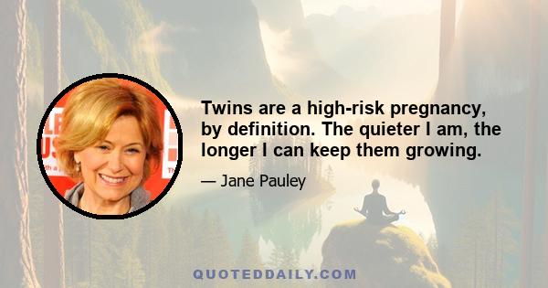 Twins are a high-risk pregnancy, by definition. The quieter I am, the longer I can keep them growing.