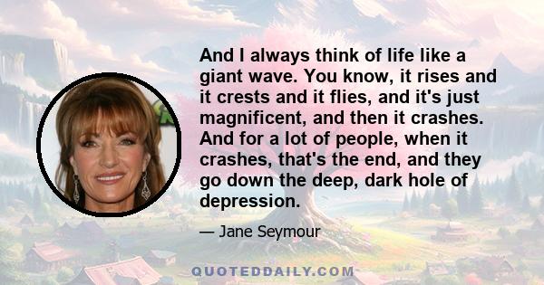 And I always think of life like a giant wave. You know, it rises and it crests and it flies, and it's just magnificent, and then it crashes. And for a lot of people, when it crashes, that's the end, and they go down the 