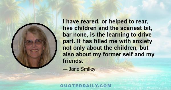 I have reared, or helped to rear, five children and the scariest bit, bar none, is the learning to drive part. It has filled me with anxiety not only about the children, but also about my former self and my friends.