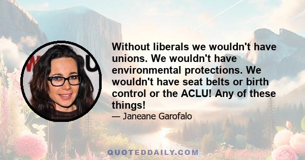 Without liberals we wouldn't have unions. We wouldn't have environmental protections. We wouldn't have seat belts or birth control or the ACLU! Any of these things!