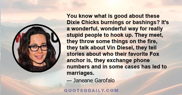 You know what is good about these Dixie Chicks burnings or bashings? It's a wonderful, wonderful way for really stupid people to hook up. They meet, they throw some things on the fire, they talk about Vin Diesel, they