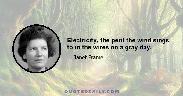 Electricity, the peril the wind sings to in the wires on a gray day.