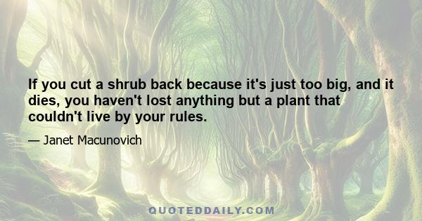 If you cut a shrub back because it's just too big, and it dies, you haven't lost anything but a plant that couldn't live by your rules.