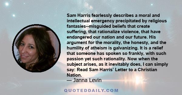 Sam Harris fearlessly describes a moral and intellectual emergency precipitated by religious fantasies--misguided beliefs that create suffering, that rationalize violence, that have endangered our nation and our future. 