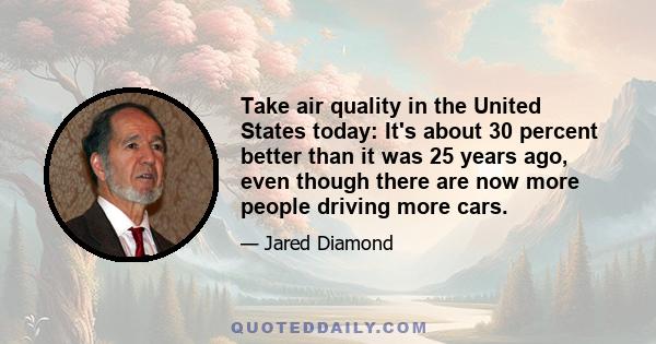 Take air quality in the United States today: It's about 30 percent better than it was 25 years ago, even though there are now more people driving more cars.