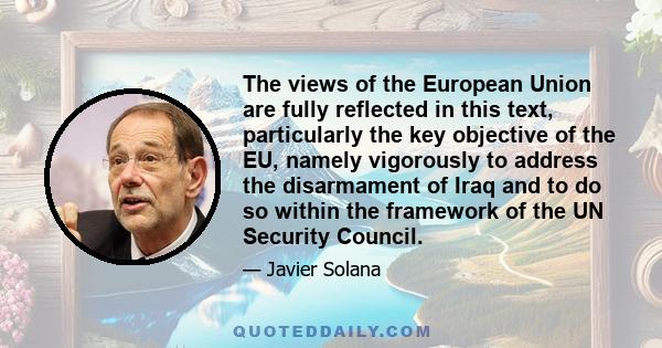 The views of the European Union are fully reflected in this text, particularly the key objective of the EU, namely vigorously to address the disarmament of Iraq and to do so within the framework of the UN Security