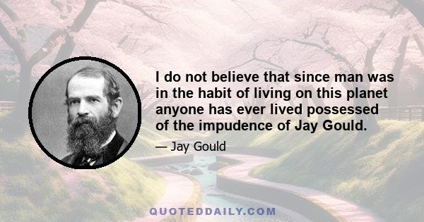 I do not believe that since man was in the habit of living on this planet anyone has ever lived possessed of the impudence of Jay Gould.