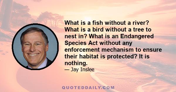 What is a fish without a river? What is a bird without a tree to nest in? What is an Endangered Species Act without any enforcement mechanism to ensure their habitat is protected? It is nothing.