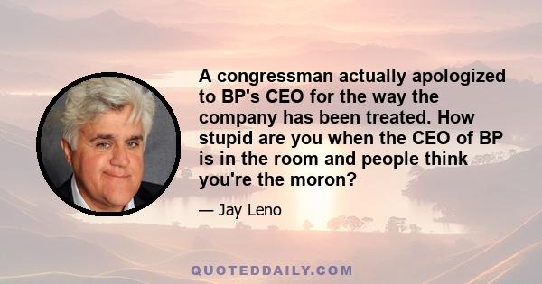 A congressman actually apologized to BP's CEO for the way the company has been treated. How stupid are you when the CEO of BP is in the room and people think you're the moron?