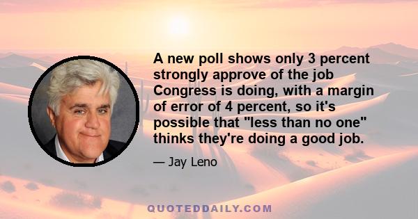 A new poll shows only 3 percent strongly approve of the job Congress is doing, with a margin of error of 4 percent, so it's possible that less than no one thinks they're doing a good job.