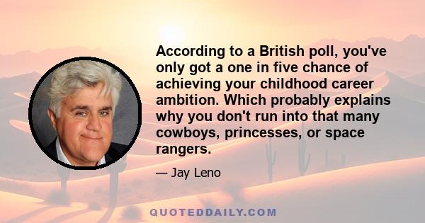 According to a British poll, you've only got a one in five chance of achieving your childhood career ambition. Which probably explains why you don't run into that many cowboys, princesses, or space rangers.