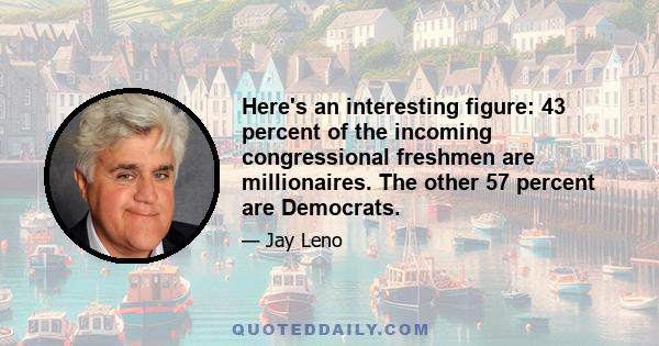 Here's an interesting figure: 43 percent of the incoming congressional freshmen are millionaires. The other 57 percent are Democrats.