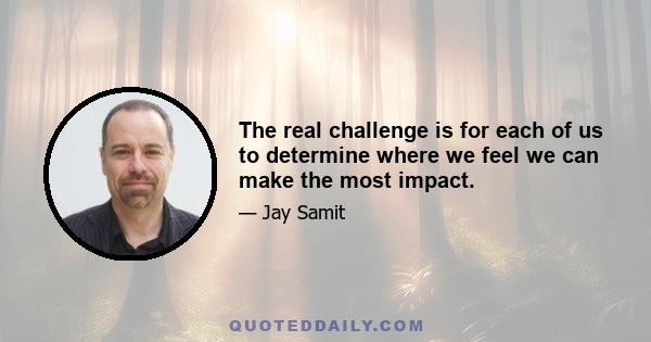 The real challenge is for each of us to determine where we feel we can make the most impact.