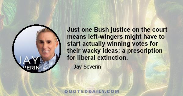 Just one Bush justice on the court means left-wingers might have to start actually winning votes for their wacky ideas; a prescription for liberal extinction.