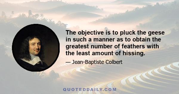 The objective is to pluck the geese in such a manner as to obtain the greatest number of feathers with the least amount of hissing.