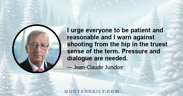 I urge everyone to be patient and reasonable and I warn against shooting from the hip in the truest sense of the term. Pressure and dialogue are needed.